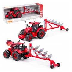 Zemědělský traktor s pluhem Polesie Belarus červený