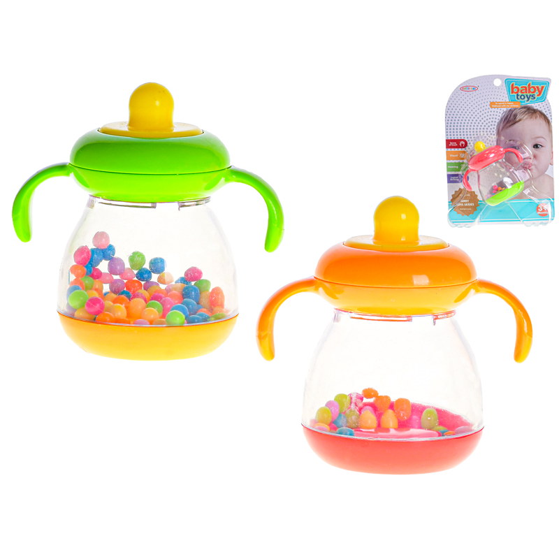 Chrastítko lahvička 8cm 3m+ 3barvy na kartě