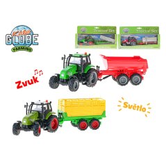 Kids Globe Farming traktor kov 25cm na setrvačník s vlečkou na baterie+světlo/zvuk 4druhy