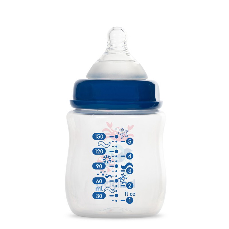 Dětská lahvička s dudlíkem 150 ml modrá 0+