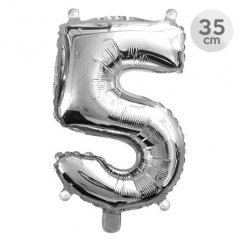 Balón narozeninový 35cm - číslo 5, stříbrný