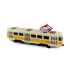 Kovová česká retro tramvaj žlutá 16 cm-otevírací dveře