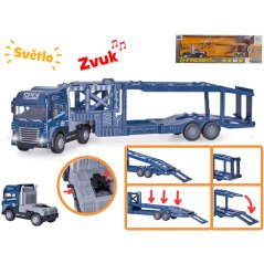 Přepravník aut 40cm 1:24 kov na baterie na setrvačník se světlem a zvukem v krabičce