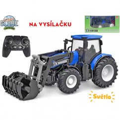 Kids Globe Farming R/C traktor modrý 27cm s nakladačem na baterie se světlem 2,4GHz