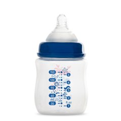 Dětská lahvička s dudlíkem 150 ml modrá 0+
