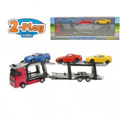 2-Play Traffic přepravník aut kov 26cm 1:60 + 3auta v krabičce