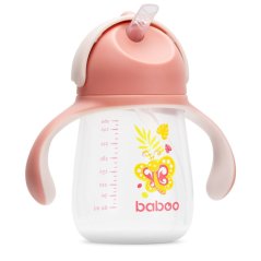 Lahvička se silikonovým brčkem 260 ml, růžová 9m+