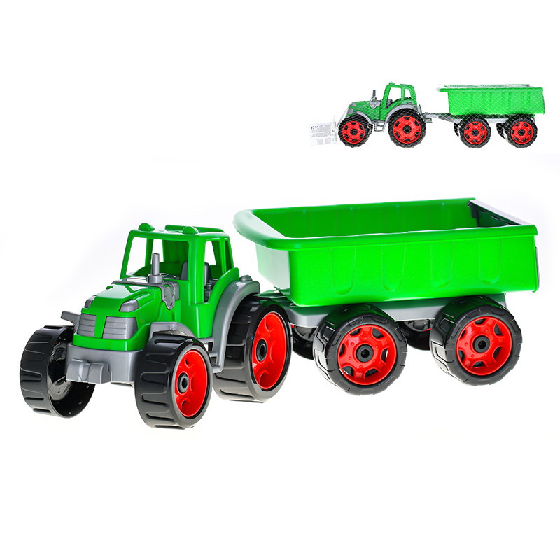 Traktor se sklápěcím přívěsem 54cm zelený v síťce