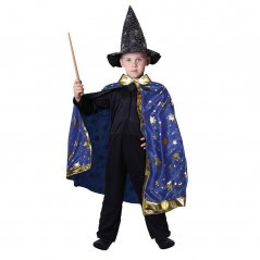 Dětský kouzelnický modrý plášť s hvězdami čarodějnice / halloween
