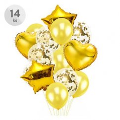 Balóny - Party, sada 14 ks, 10 ks / 30 cm, 4 ks / 45 cm, zlatá