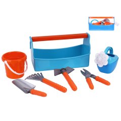 Nářadí zahradní 4ks s kbelíkem a konvičkou v přepravce 30x14cm v síťce